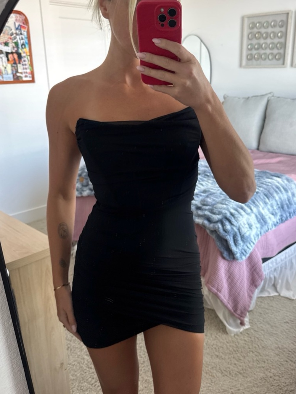Oh Polly Strapless Black Bodycon Mini Dress